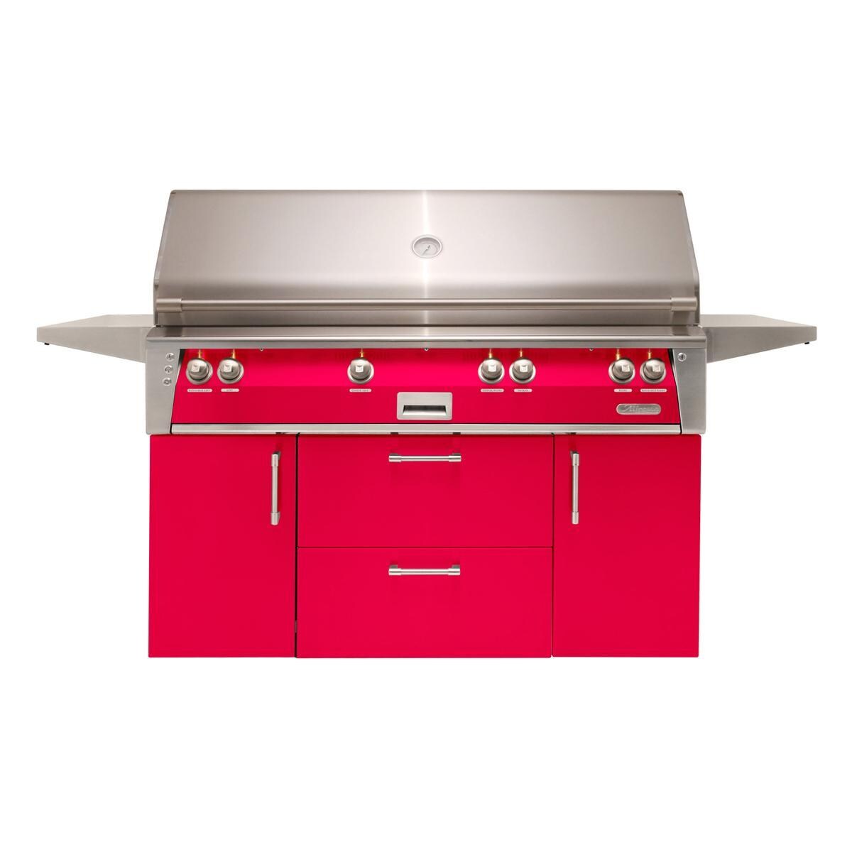 Alfresco ALXE 56-Inch Freestanding Natural Gas All Grill With Sear Zone And Rotisserie in Raspberry Red - ALXE-56BFGC-NG-S3027
