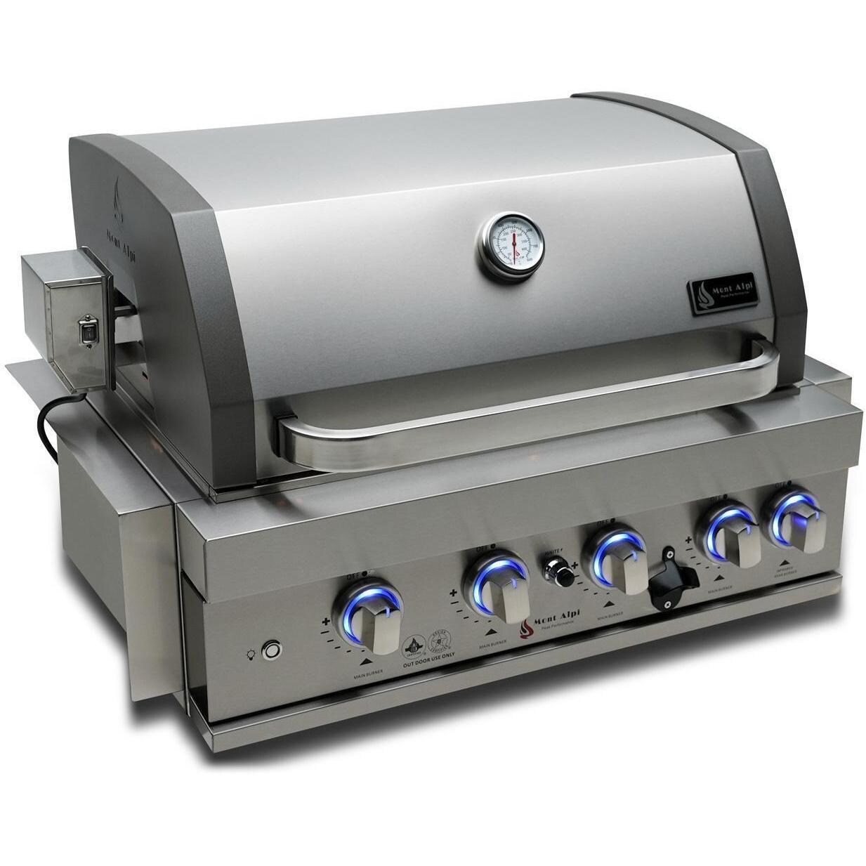 Mont Alpi MA400-AW 4-Burner Stainless Steel Art-Wood Natural Gas Island Grill - Grill Head Angled Right - White Background thumbnail