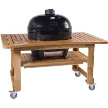 Primo Ceramic Charcoal Smoker Grill On Teak Table - Oval Junior image