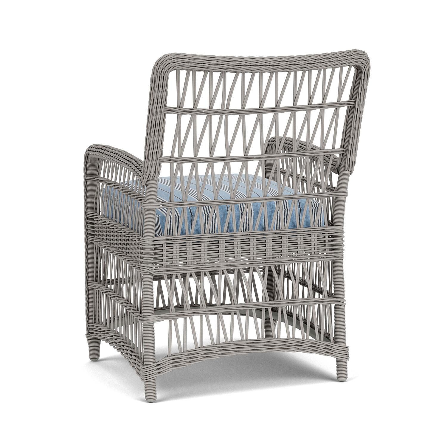 Lloyd Flanders Mackinac Dining Armchair in Putty Finish with Hansen Sky Fabric - Rear Left thumbnail