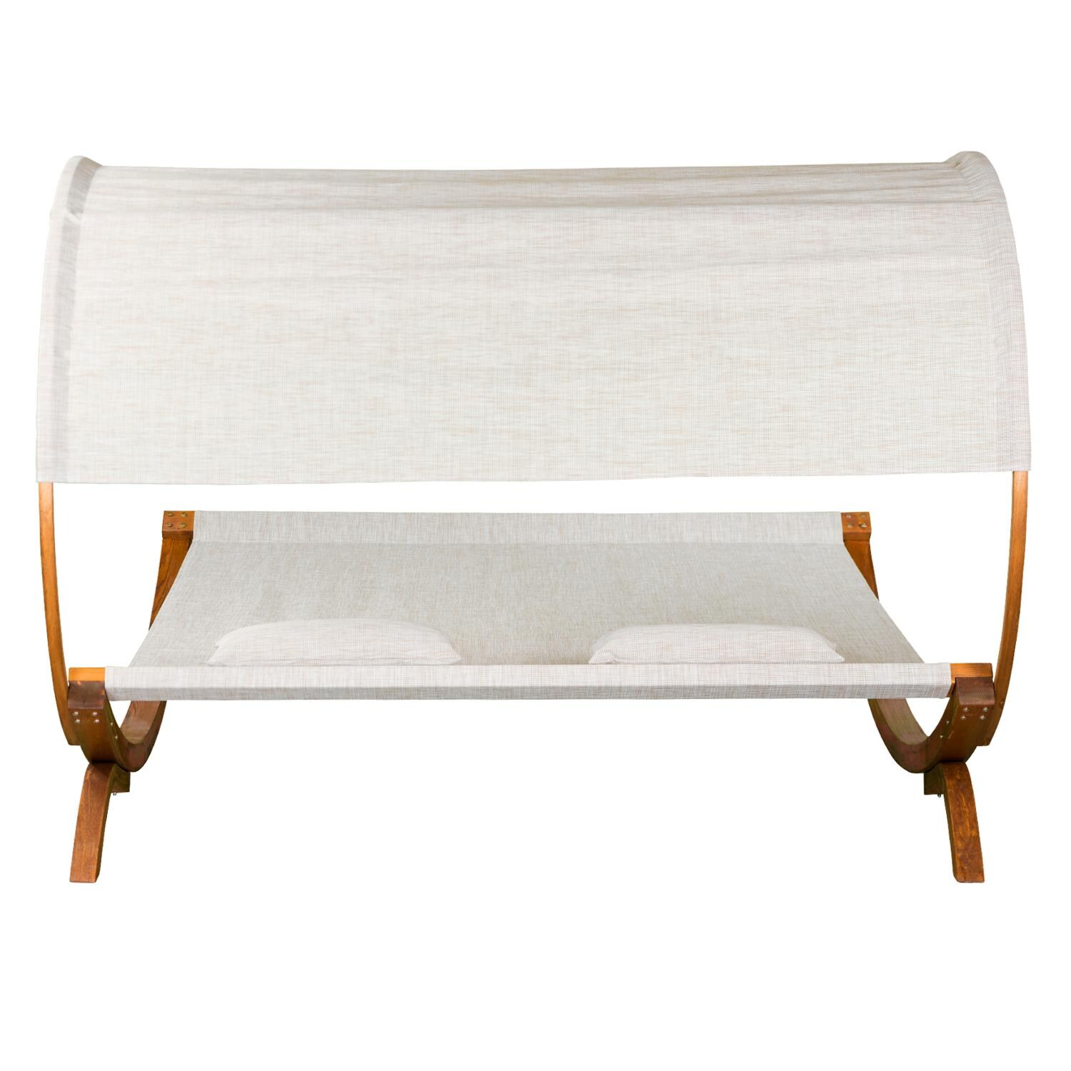 Leisure Season Wood Patio Sunbed With Canopy - Back View thumbnail