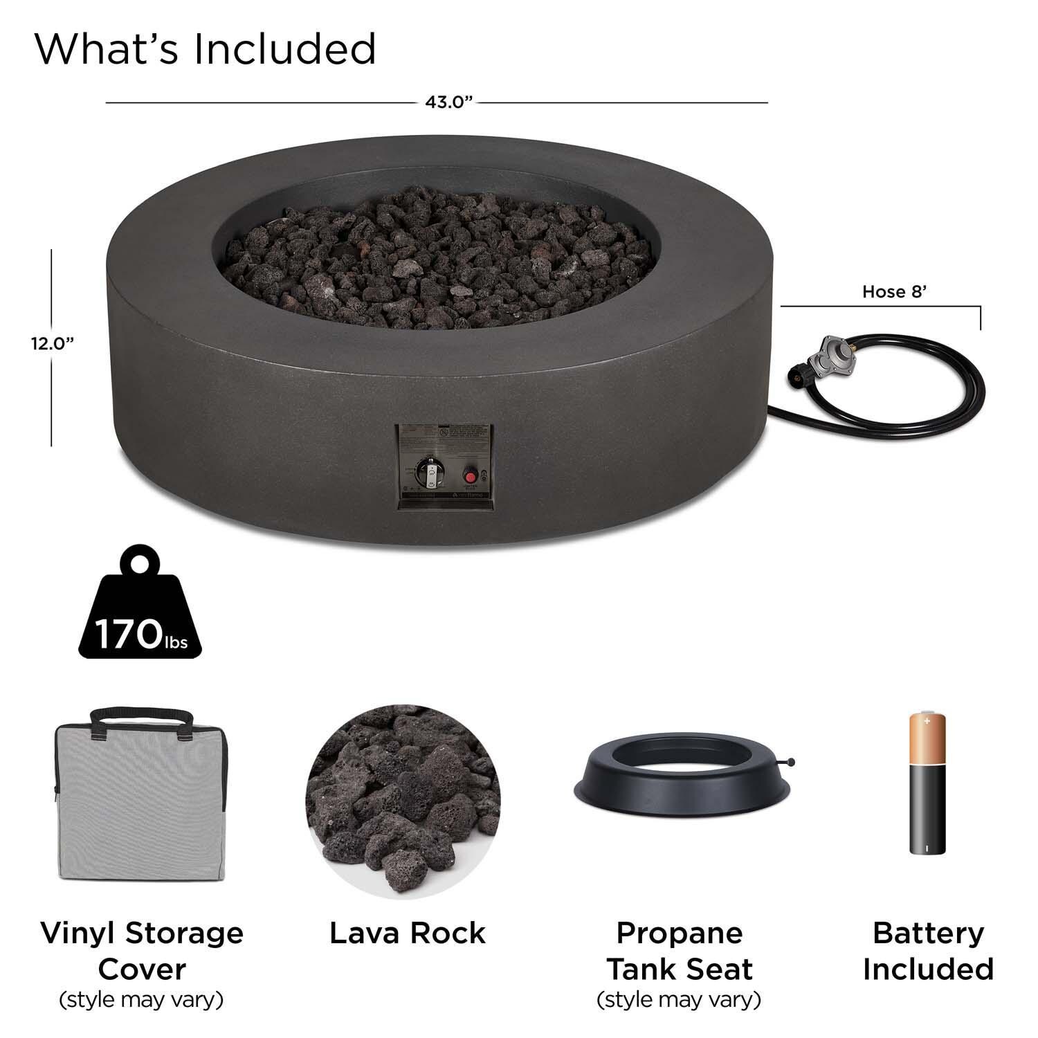 Hillview Bay 43 Inch Round Glass Fiber Reinforced Concrete Propane Fire Pit Table in Carbon by BBQGuys Signature - Included thumbnail