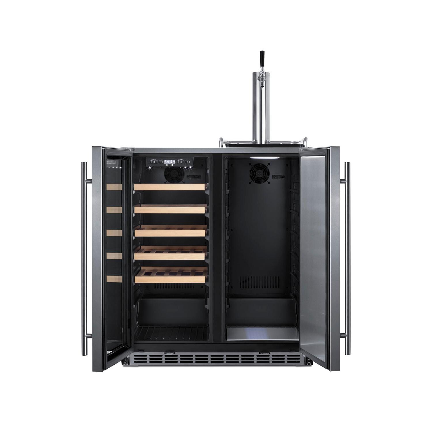 Summit SWBC3041 30-Inch Indoor/Outdoor Dual Zone Wine Cellar / Singe Tap Beer Dispenser / Kegerator - Doors Open thumbnail
