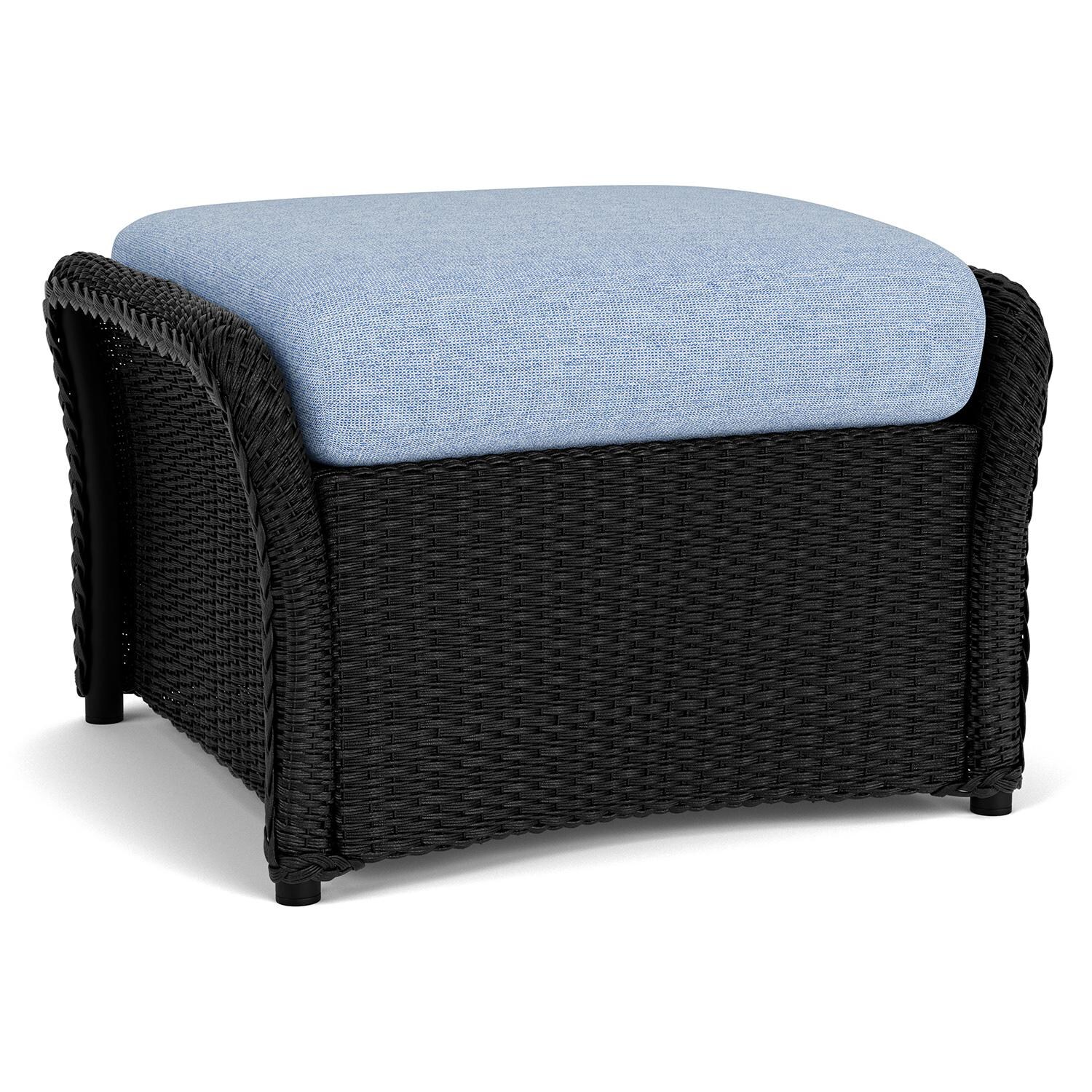 Lloyd Flanders Weekend Retreat Woven Ottoman in Ebony Finish W/ Demo Skyway Fabric - Back Left thumbnail