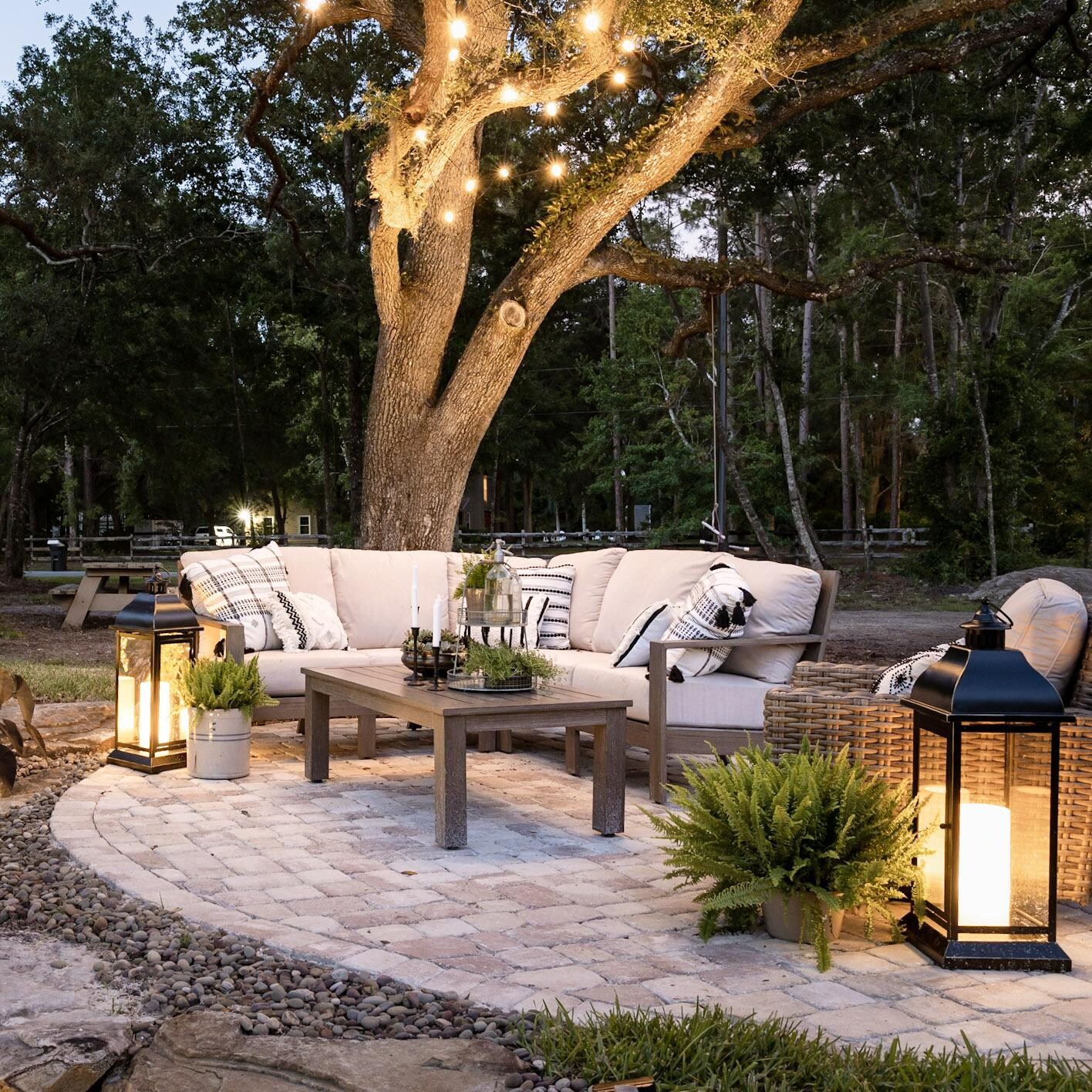 Laguna 3 Piece Aluminum Patio Sectional W/ Sunbrella Canvas Flax Cushions By Sunset West - Lifestyle thumbnail