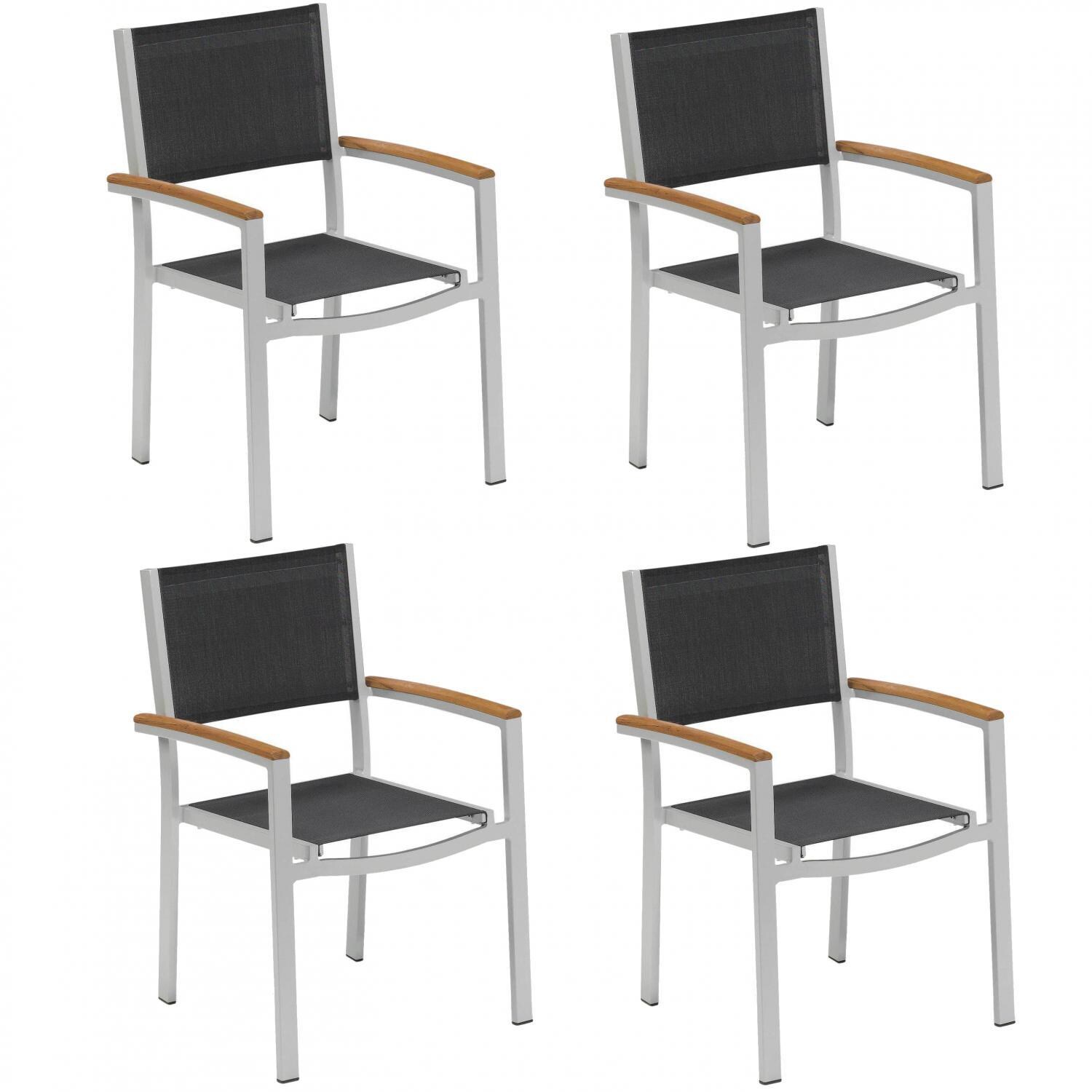 Travira Aluminum Dining Arm Chair W/ Black Sling & Natural Tekwood Armcaps By Oxford Garden - Set Of 4 thumbnail