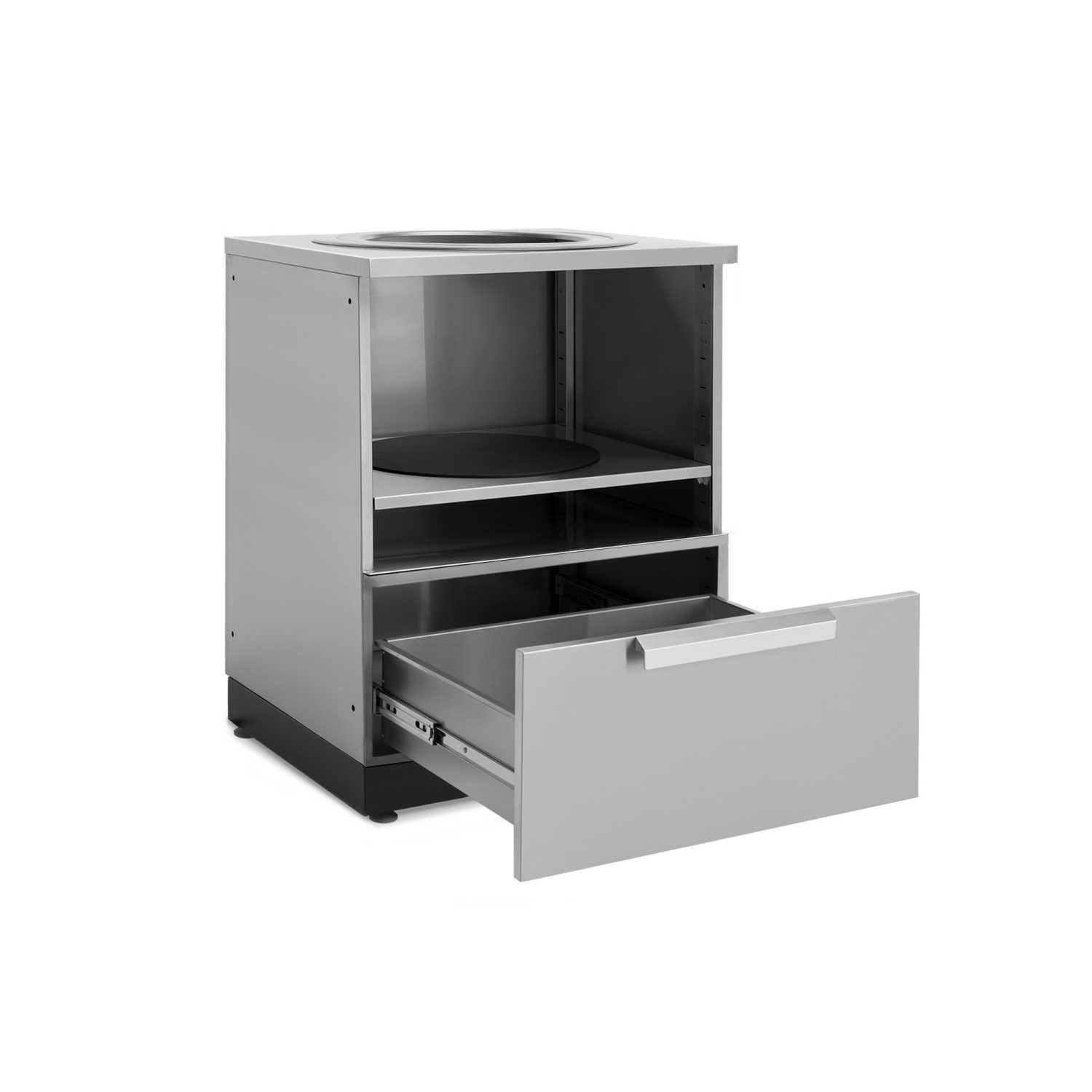 NewAge Outdoor Kitchen Classic Stainless Steel Kamado Cabinet - Shown With Storage Drawer Open thumbnail