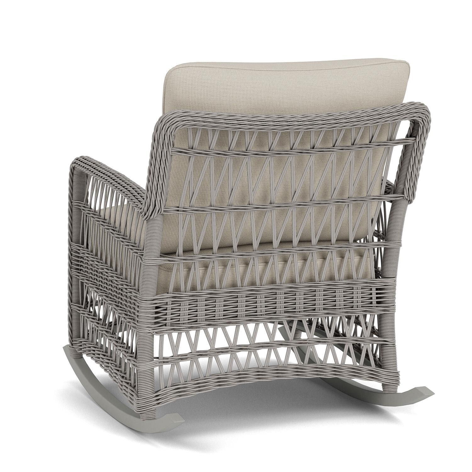 Lloyd Flanders Mackinac Lounge Rocker in Putty Finish with Fife Fog Fabric - Rear Left thumbnail