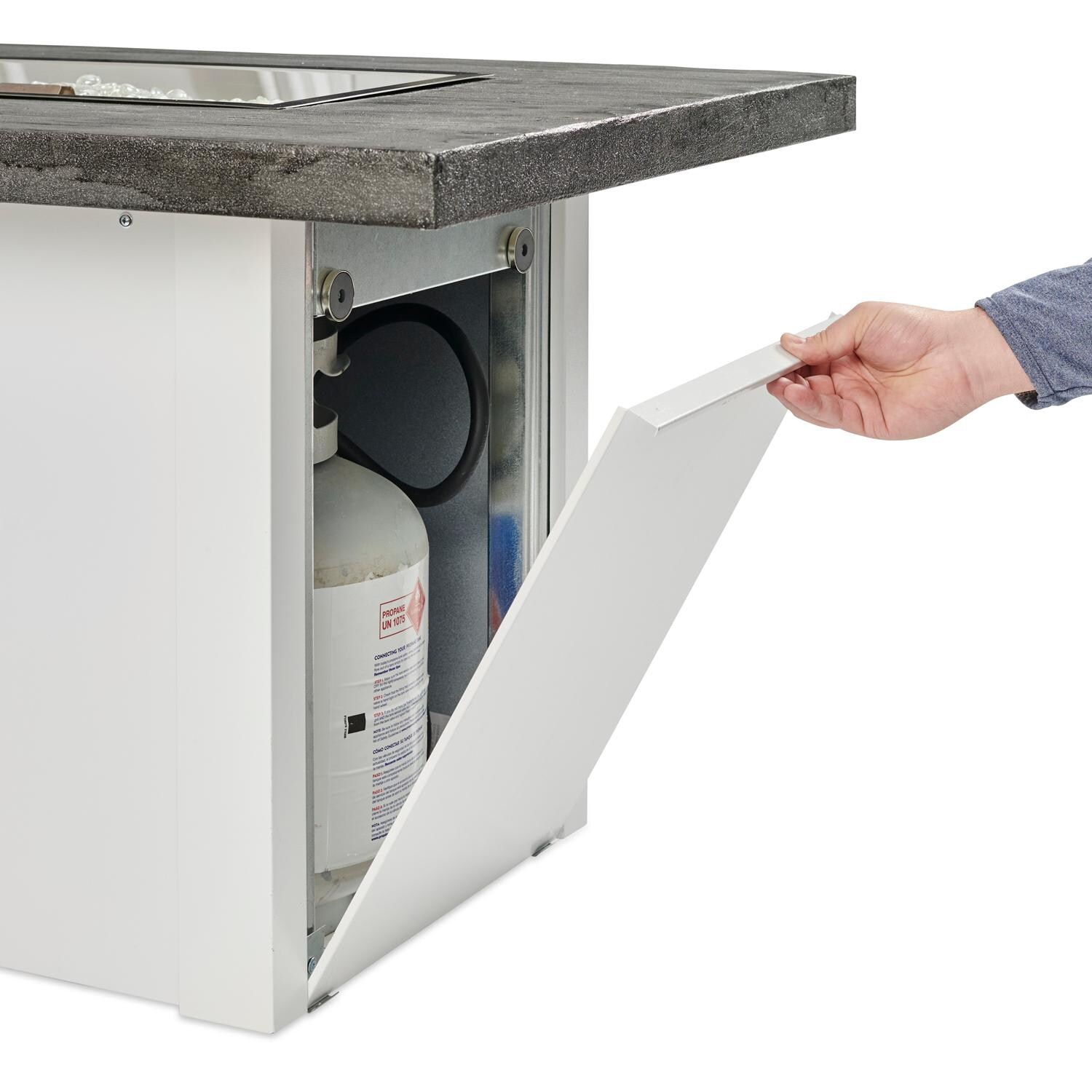 The Outdoor GreatRoom Company Havenwood HVGW-1224-K 44-Inch Rectangular Propane Gas Fire Pit Table with Stone Grey Everblend Top and 24-Inch Crystal Fire Burner - White - Propane Storage Access Door thumbnail