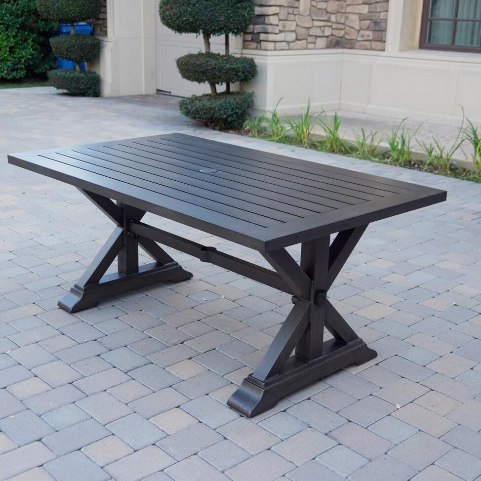 Darlee Brooklyn 6-Piece Patio Dining Set (with 4 Dining Chairs and 1 Bench) with Cushions and 39 X 67 Inch Rectangular Dining Table - Table Angle - Lifestyle thumbnail