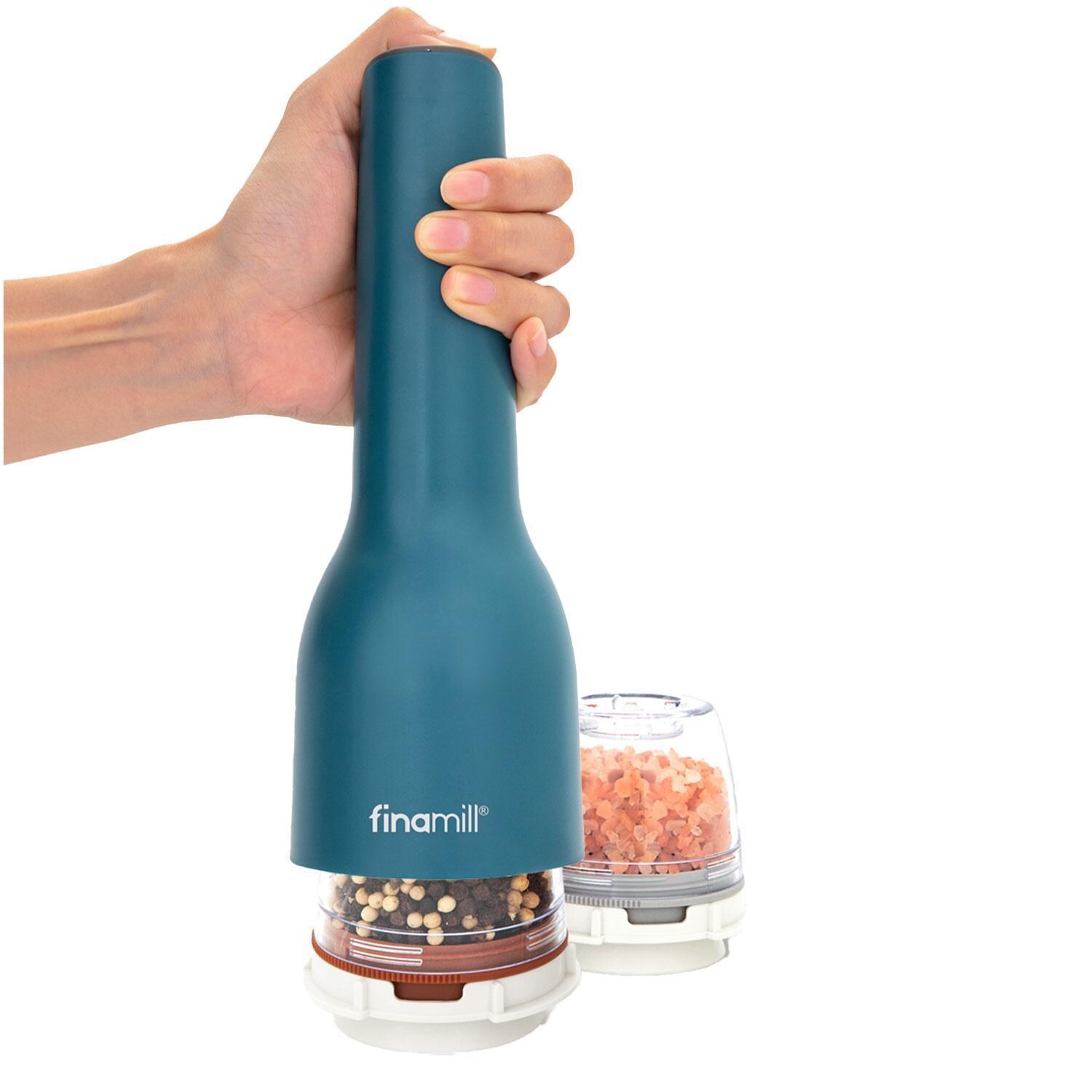 FinaMill GP813437-111OCB Classic Rechargeable Spice Grinder in Ocean Blue w/ 1 Everyday Pod & 1 Peppercorn Pod - Easy Hand Grip - White Background thumbnail