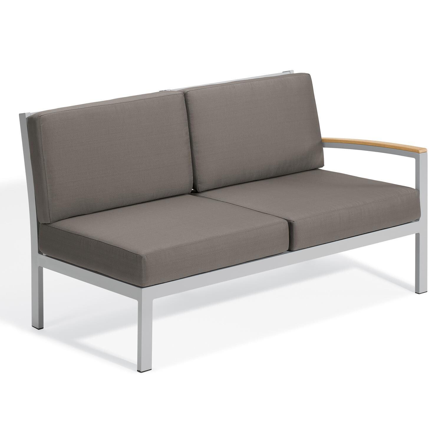 Travira Aluminum Sectional Right Arm Loveseat w/ Natural Tekwood Arm Caps in Flint/Stone by Oxford Garden