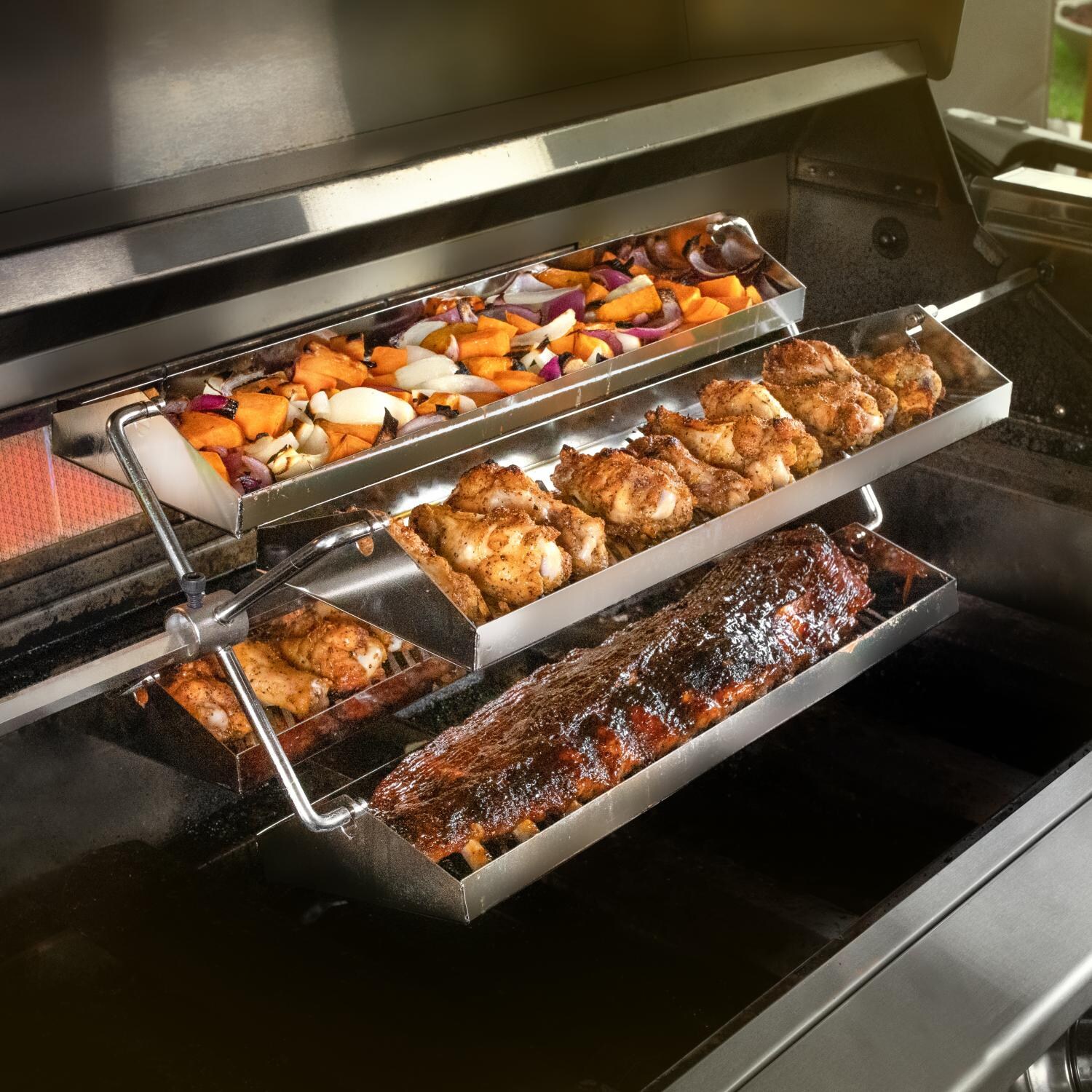 Rib-O-Lator Rotating BBQ Grill Rotisserie Trays