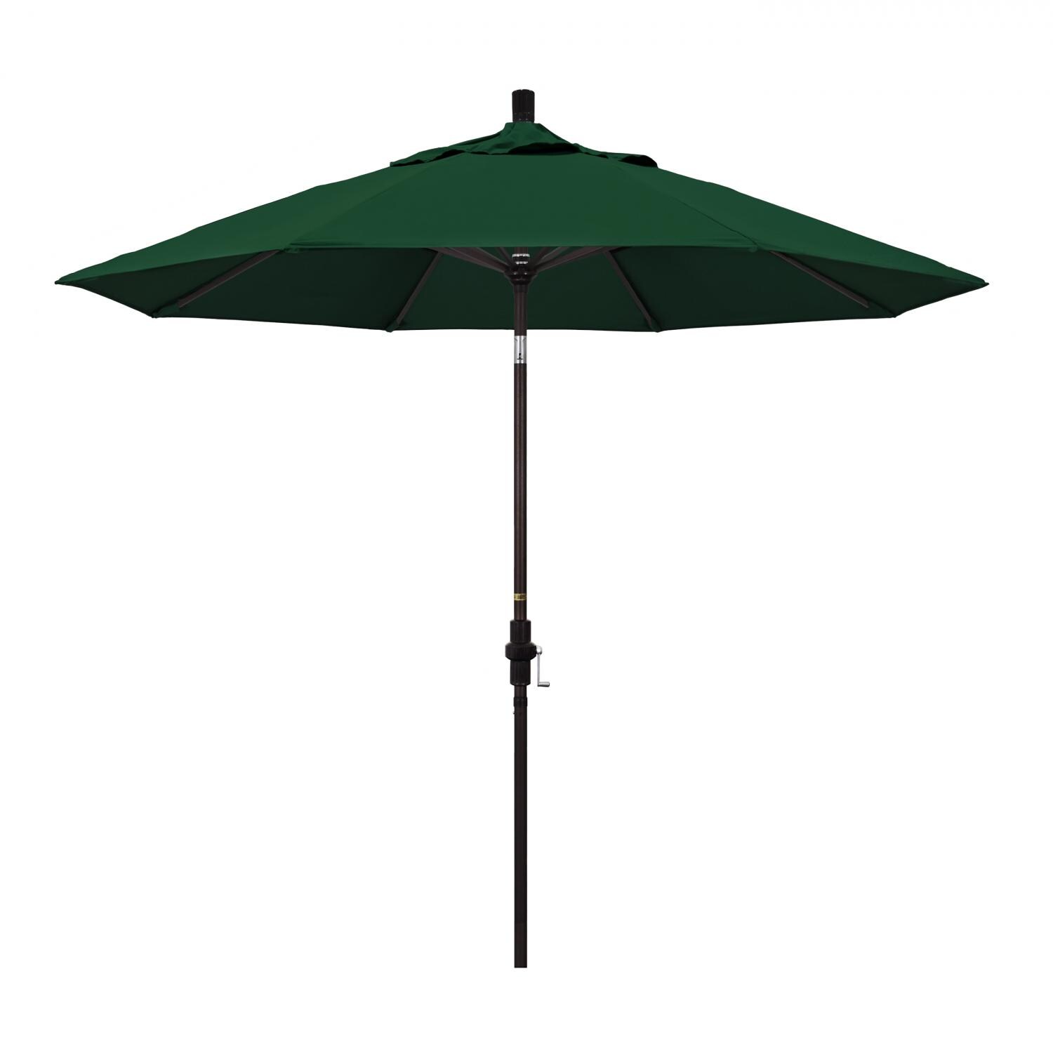 California Umbrella 9 Ft. Octagonal Aluminum Collar Tilt Patio Umbrella W/ Crank Lift & Aluminum Ribs - Bronze Frame / Sunbrella Canvas Forest Green Canopy