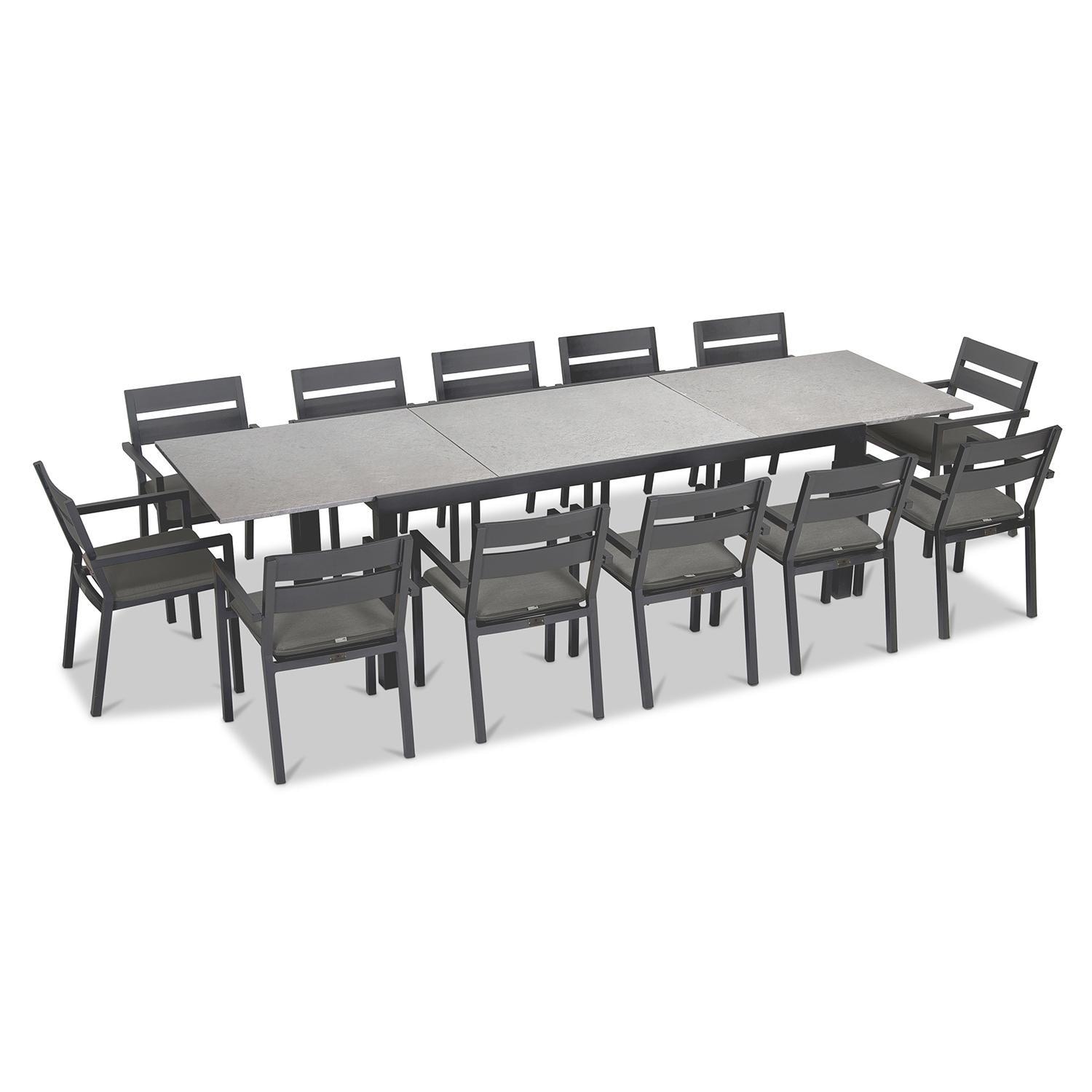Calm Bay 13 Pc Extendable Aluminum Dining Set in Slate/Concrete/Canvas Charcoal by Lakeview Outdoor Designs