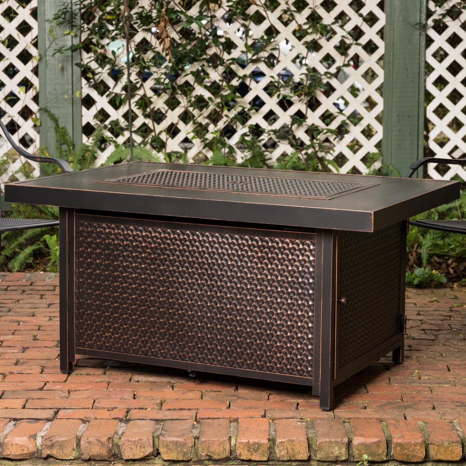 La Flore 5 Pc Resin Wicker Fire Pit Seating Set in Mocha by Ultimate Patio - Fire Pit - Burner Cover - Lifestyle thumbnail