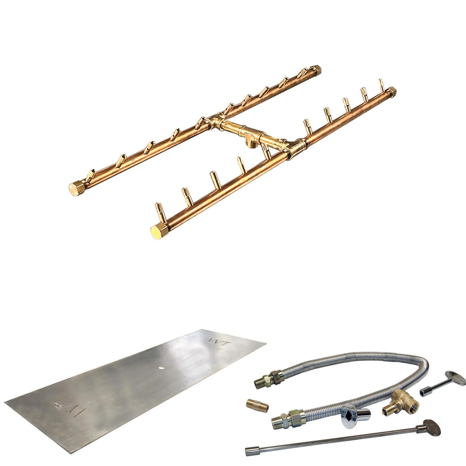 Warming Trends 40 X 17-Inch Linear Propane Fire Pit Burner Kit W/ 30 X 9-Inch H-Style CROSSFIRE Brass Burner - Match Light Ignition - CFBH200LPALPL4017FK1