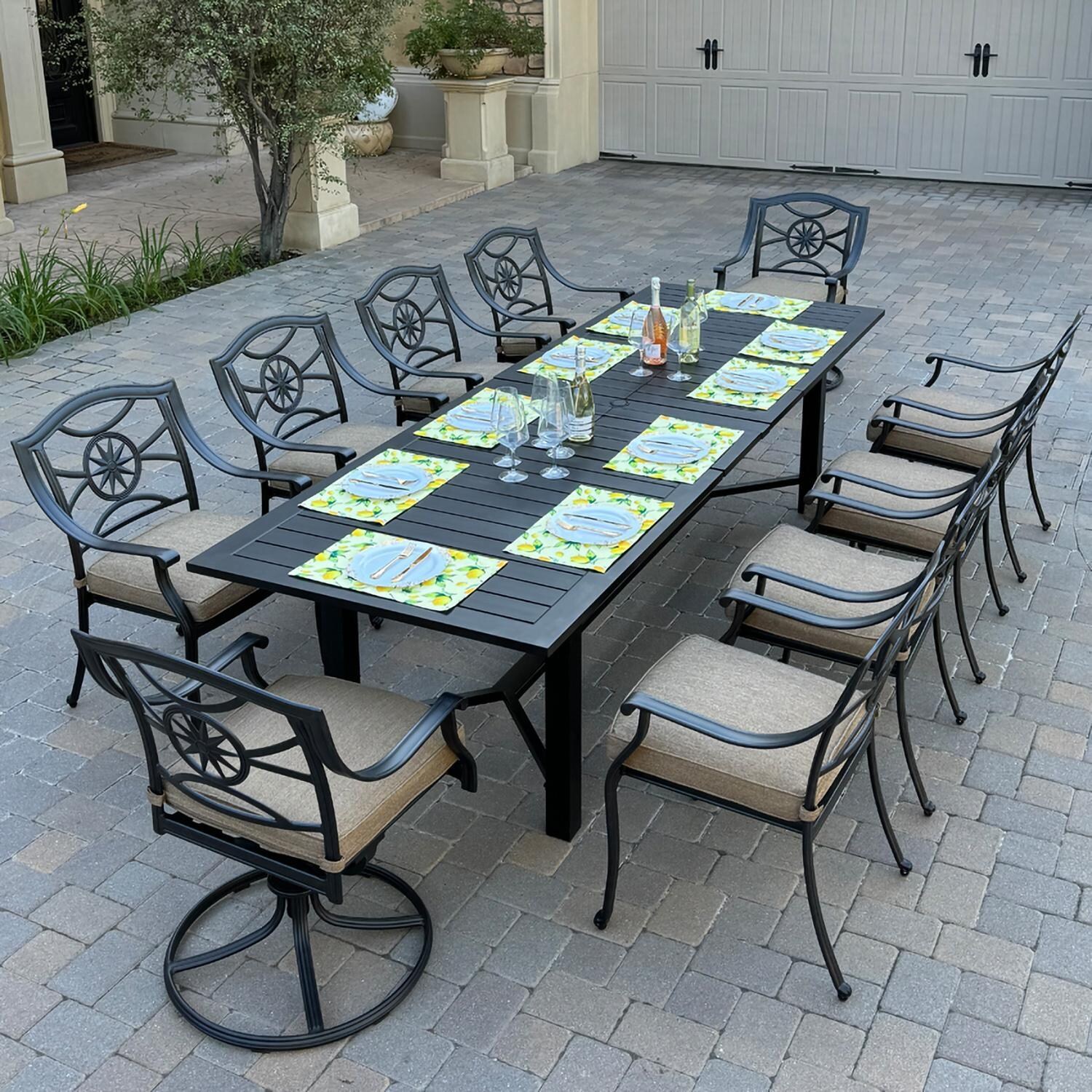 Darlee B/DL503-11PCDR-2350LE Ten Star 11 Pc Cast Aluminum Dining Set w/ Swivel Rocker Chairs in Antique Bronze - Set - Lifestyle thumbnail