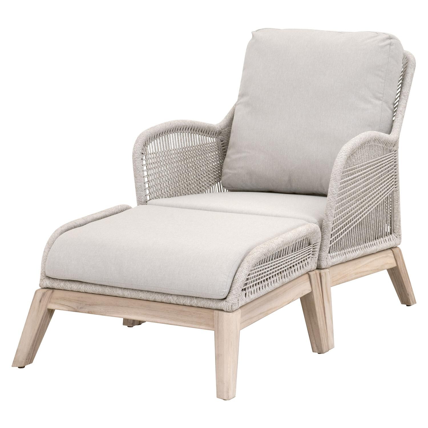 Lakeview Peninsula Way Woven Rope Ottoman in Taupe & White - Shown W/Chair Front View thumbnail