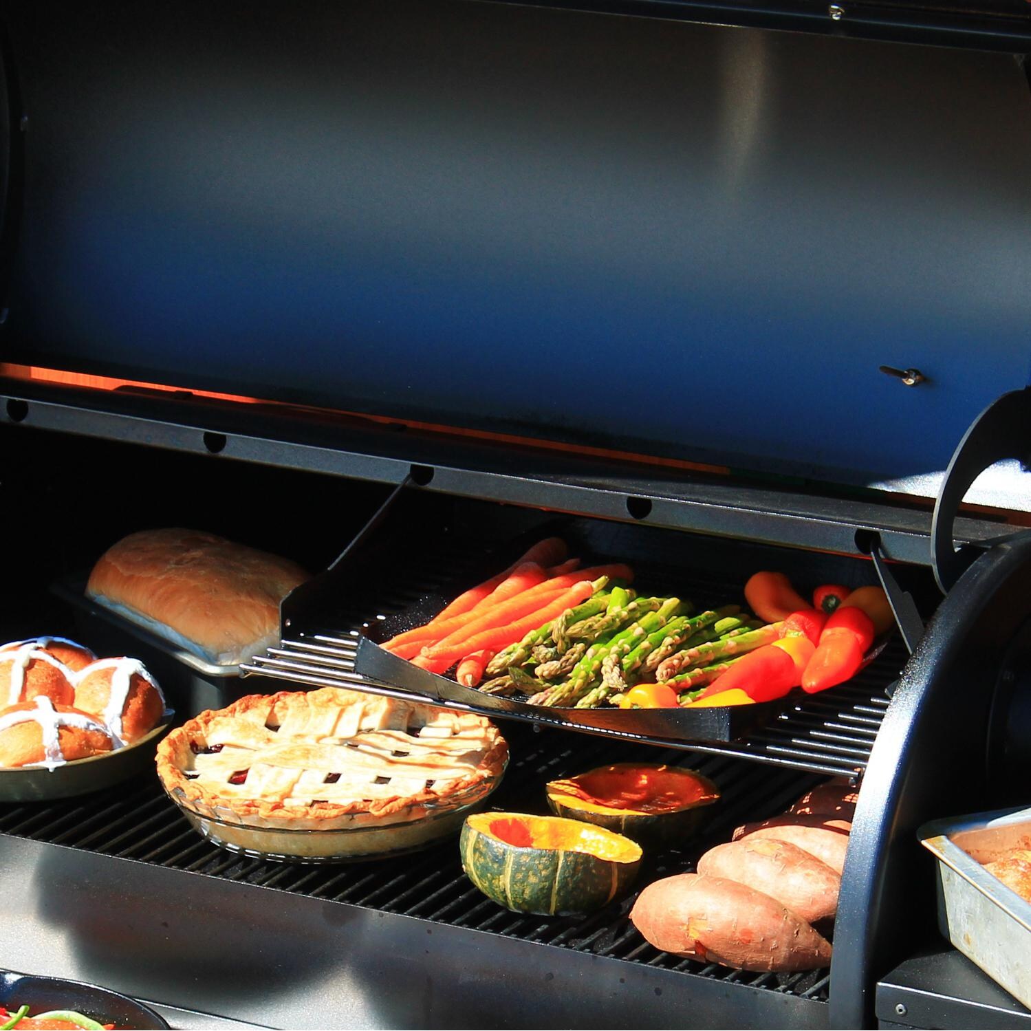 Louisiana Grills Upper Cooking Rack - Shown with Food thumbnail