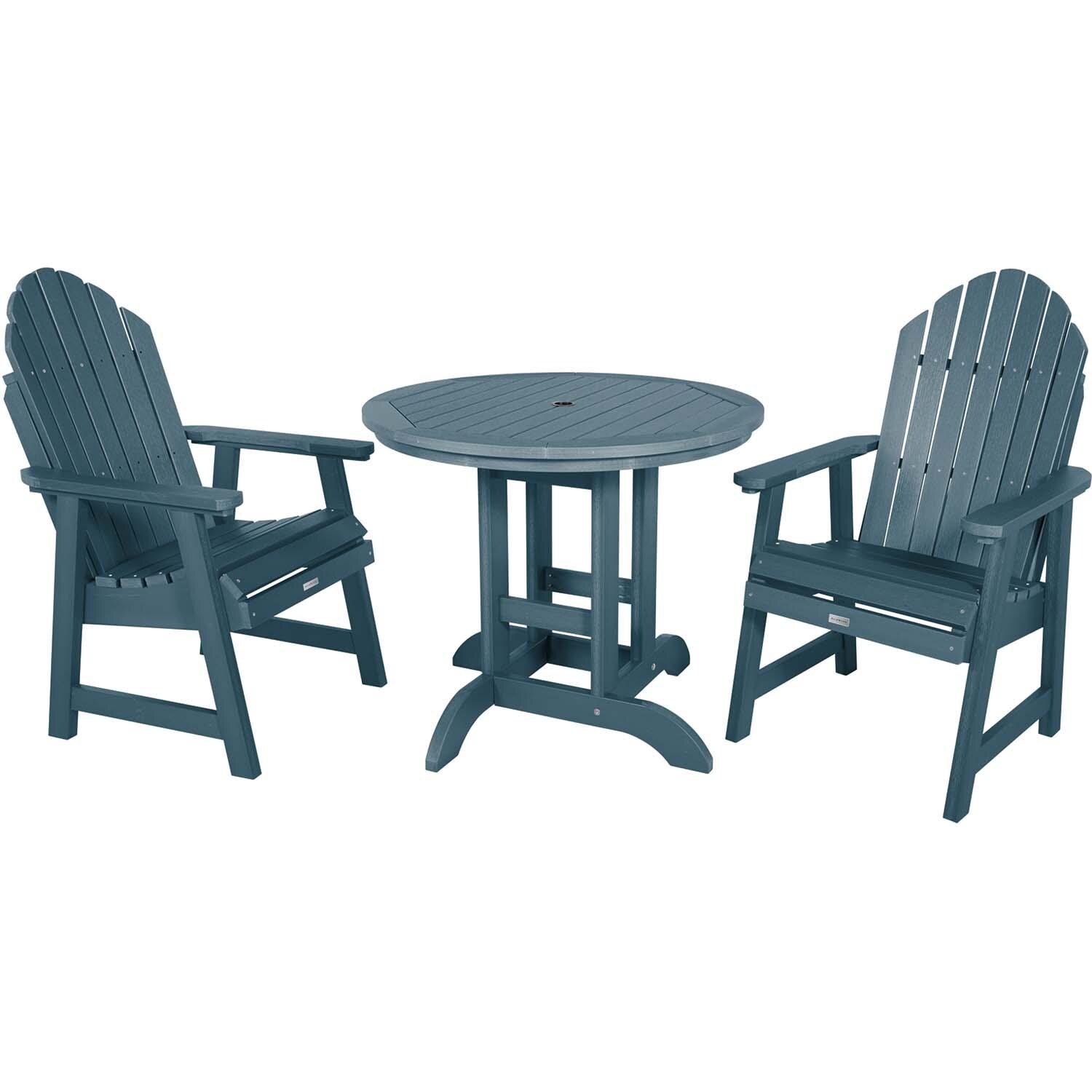 Dream Bay 3 Pc Recycled Plastic Round Dining Set in Nantucket Blue By Lakeview Outdoor Designs - White Background thumbnail