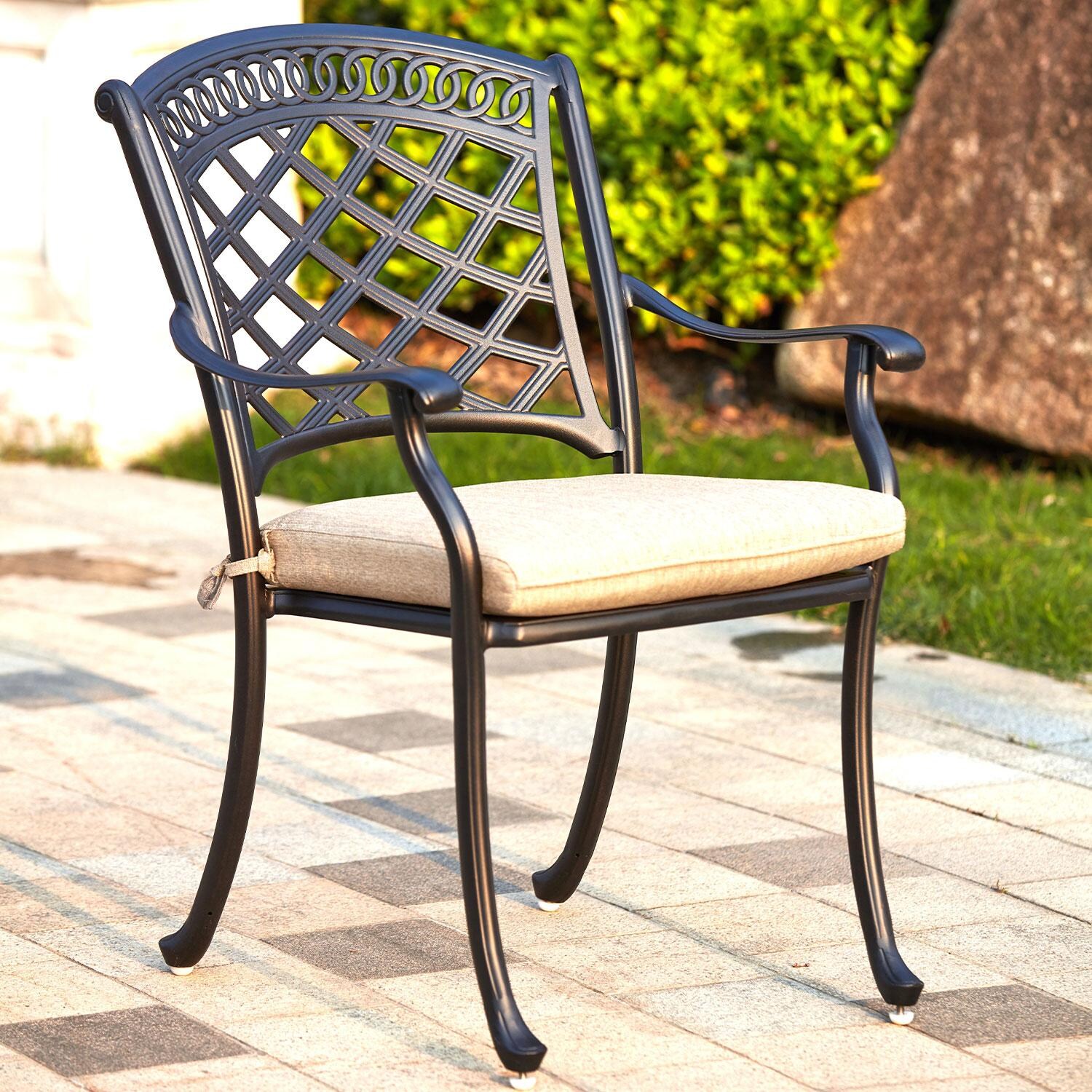 Darlee 201030-1-4 Sedona 4 Piece Cast Aluminum Patio Dining Arm Chair Set W/ Beige Canvas Cushions thumbnail