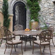 Darlee Florence 7 Piece Cast Aluminum Patio Dining Set With Round Table - Mocha image