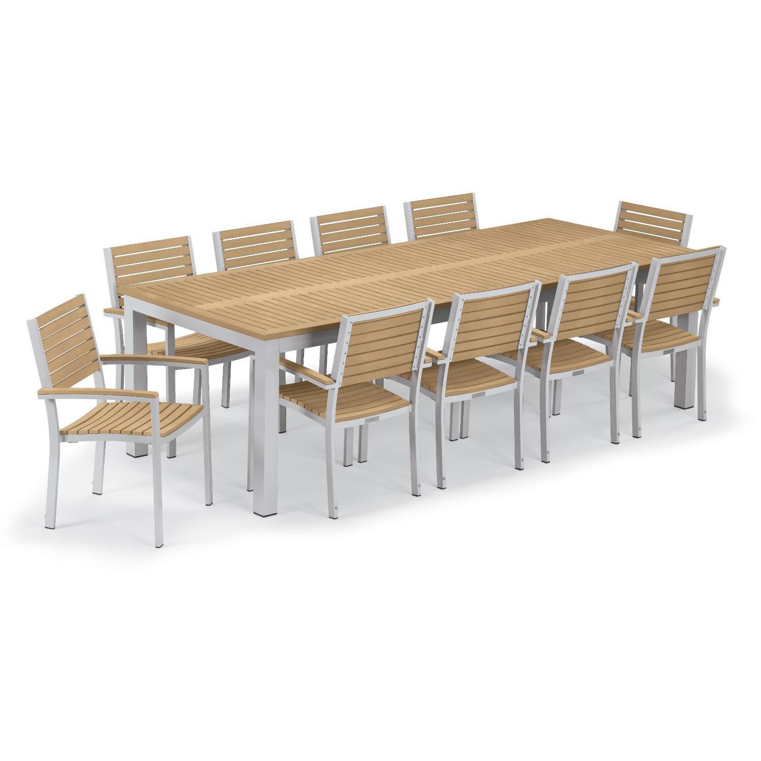 Travira 11 Piece Aluminum Patio Dining Set W/ 103 X 42 Inch Rectangular Tekwood Natural Table & Arm Chairs By Oxford Garden