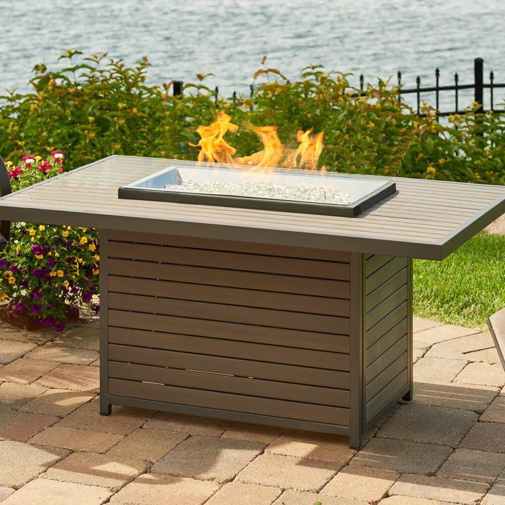 The Outdoor GreatRoom Company Brooks BRK-1224-19-K-NG 50-Inch Rectangular Natural Gas Fire Pit Table with 24-Inch Crystal Fire Burner - Ships As Propane With Conversion Fittings - Gray thumbnail