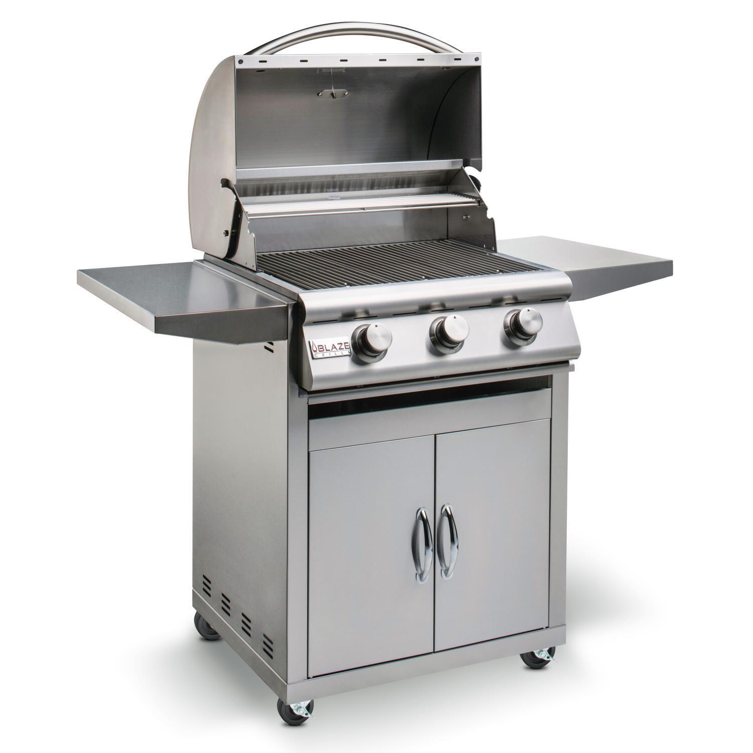 Blaze - BLZ-3LBM-NG Prelude LBM 25-Inch 3-Burner Natural Gas Grill - Angle View Hood Open thumbnail