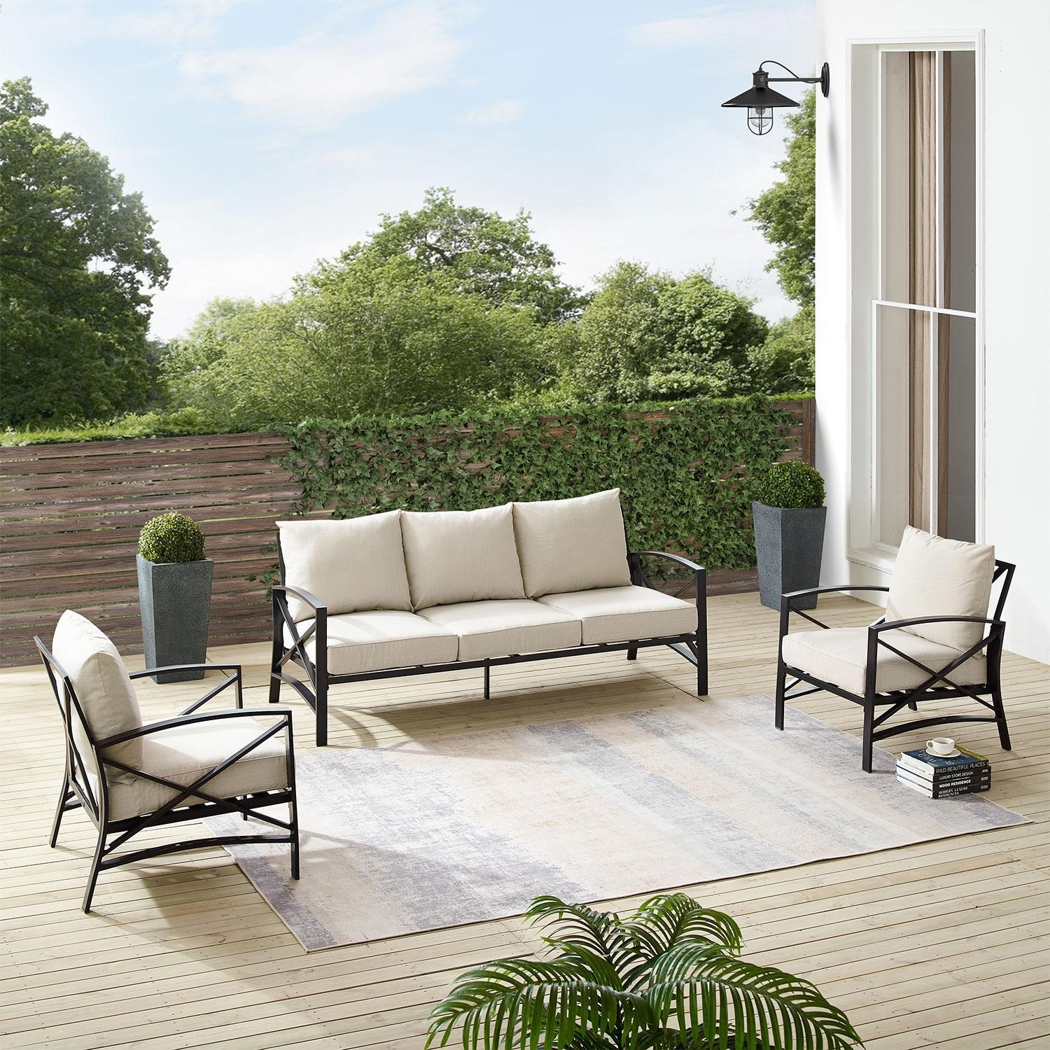 Windswept 3 Pc Steel Sofa Seating Set in Oil Rubbed Bronze