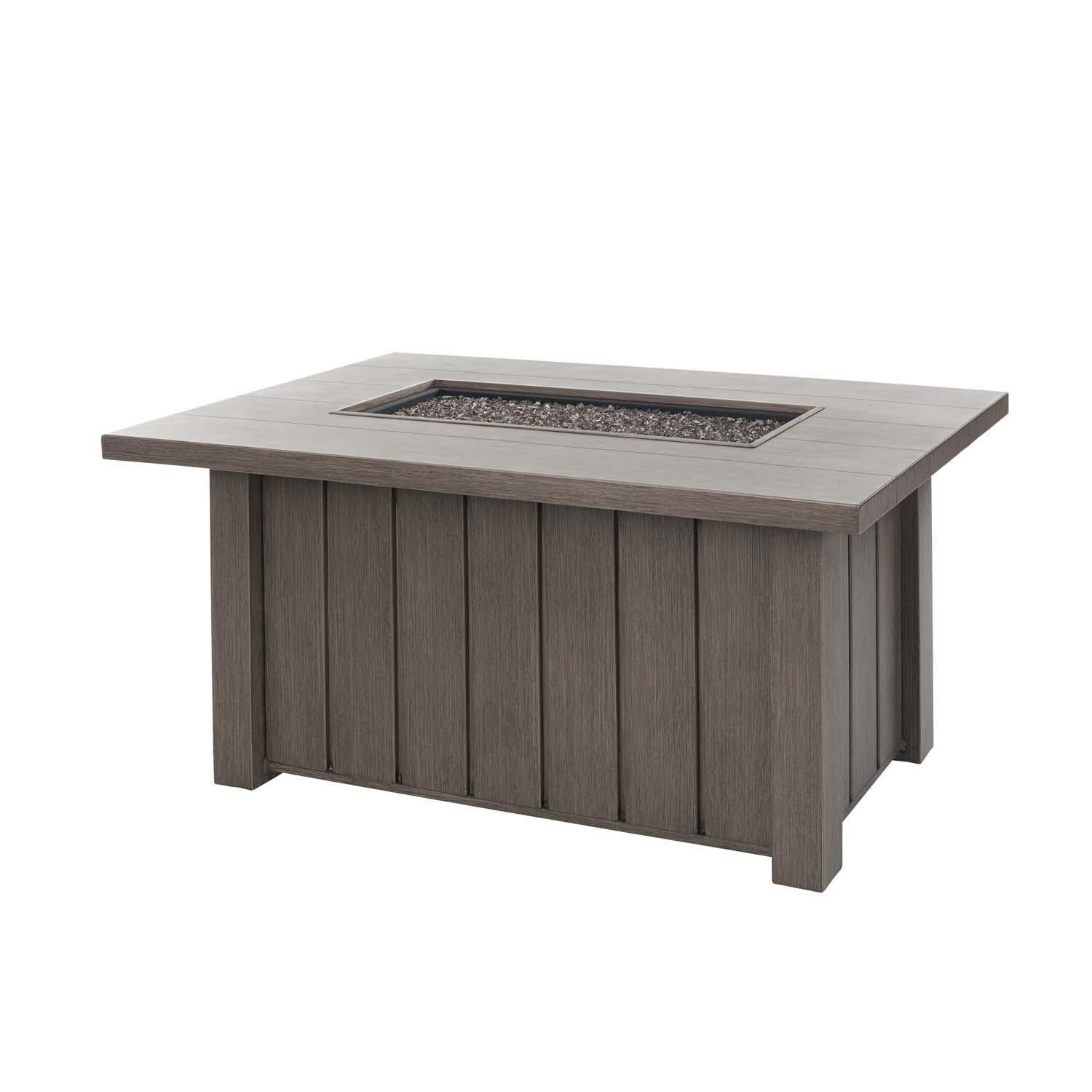 Trevi 32 Inch Rectangular Aluminum Propane Fire Pit w/ Lid in Hickory by Ebel - Open - White Background thumbnail