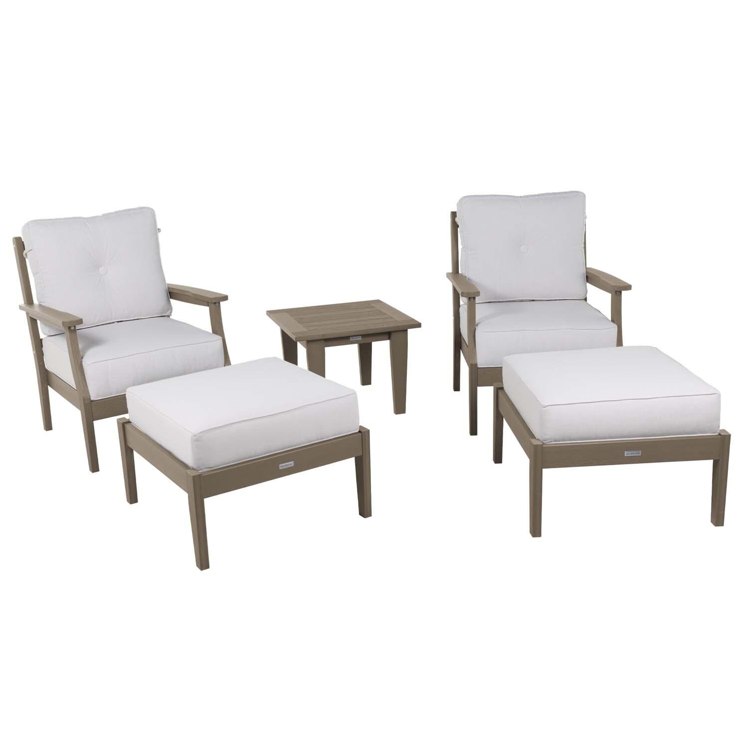 Blushing Bay 5 Pc Recycled Plastic Seating Set in Bliss Linen/Woodland Brown by Lakeview Outdoor Designs - Front View - White Background thumbnail