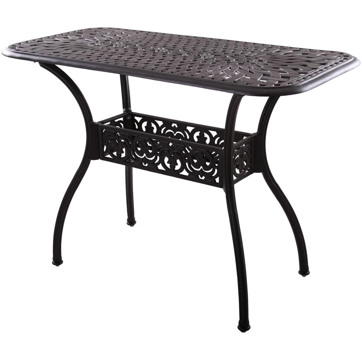 Darlee DL2052-5PC-60CB17 Santa Monica 5 Piece Cast Aluminum Patio Armless Counter Height Bar Stool Set W/ 52 X 26 Inch Rectangular Table & Sesame Cushions - Bar Table thumbnail