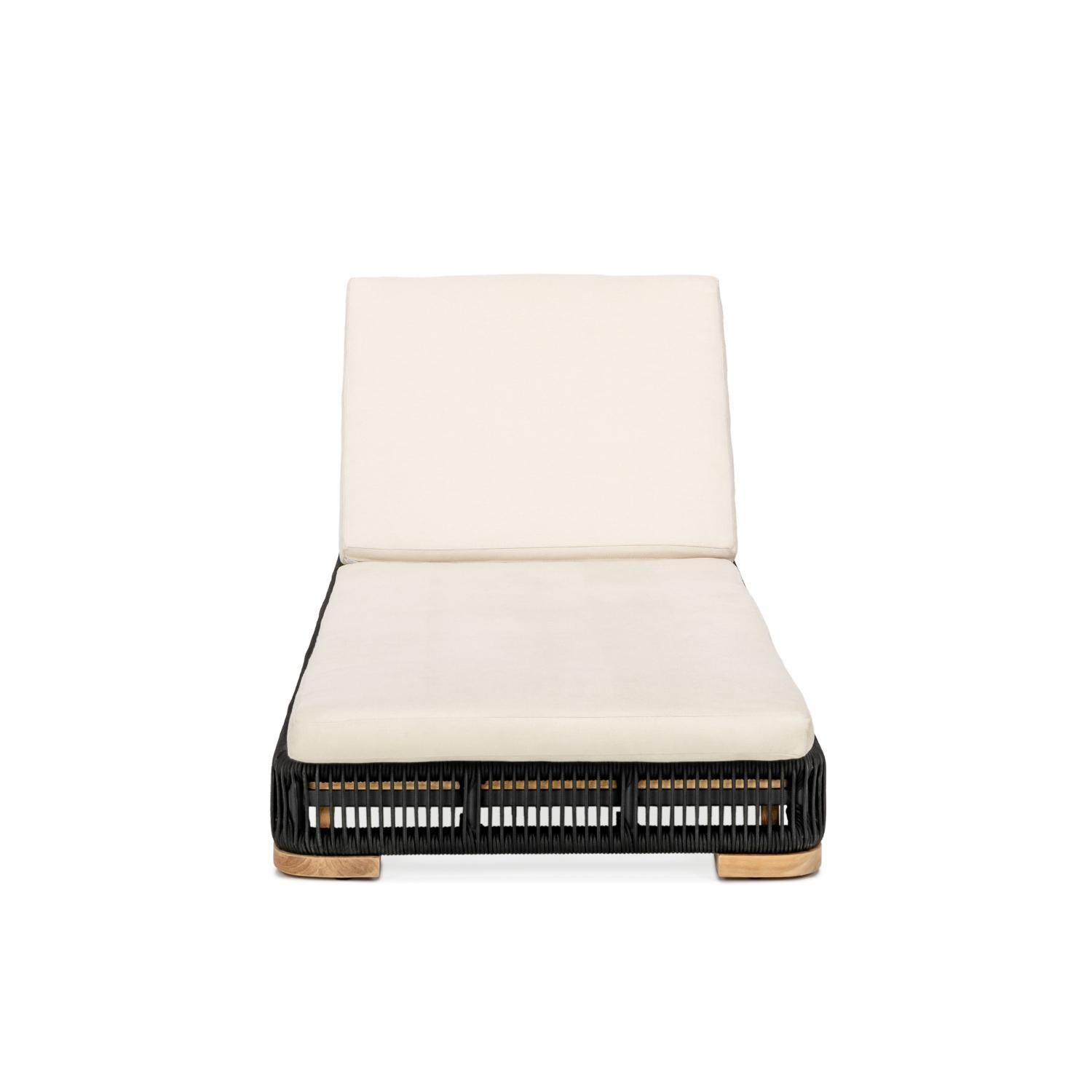 Teak + Table Breeze Olefin Rope & Teak Patio Chaise Lounge in Charcoal/Sand - Front - White Background thumbnail