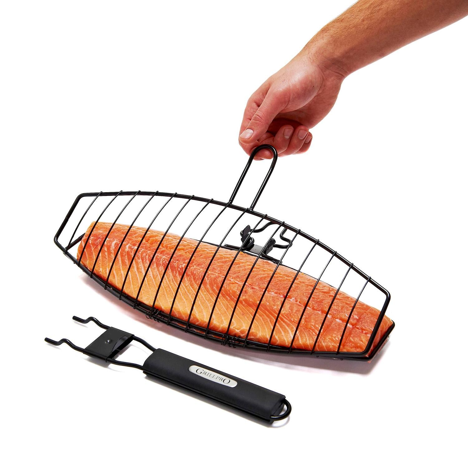 GrillPro Non-Stick Fish Basket w/ Removable Handle - 21015 - Open - White Background thumbnail