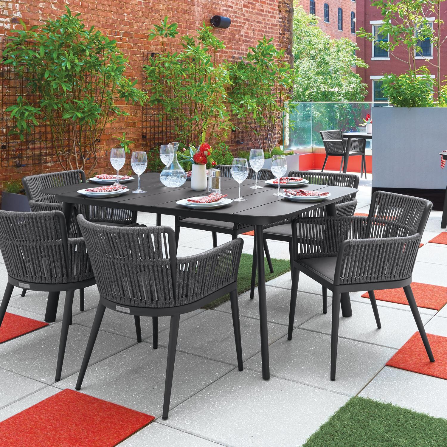 Oxford Garden Nette Olefin Rope & Aluminum Dining Chair W/ Ninja Sling Seat in Carbon/Pewter - Outdoor Dining thumbnail