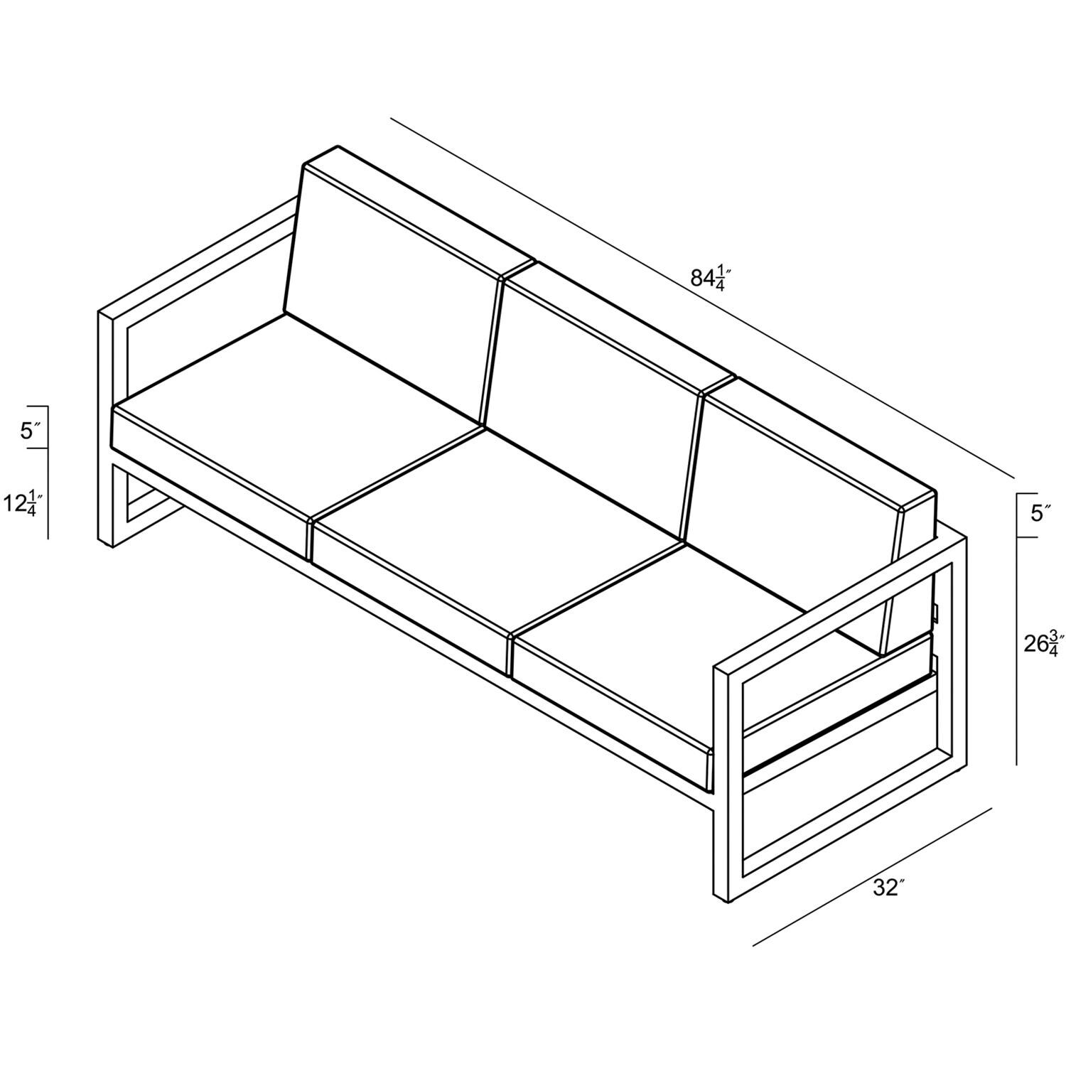 Lakeview MSTYCV-BK-S-IN Misty Cove 3 Person Aluminum Sofa in Black w/Spectrum Indigo Cushions by Lakeview Outdoor Designs - Line Drawing - Dimensional thumbnail