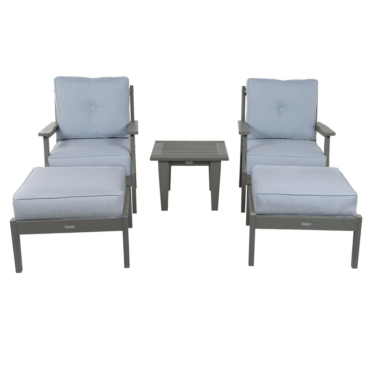 Blushing Bay 5 Pc Recycled Plastic Seating Set in Bliss Dew/Coastal Teak by Lakeview Outdoor Designs - White Background thumbnail