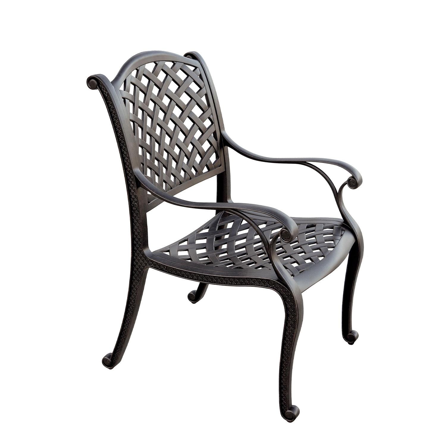 Nassau Cast Aluminum 4 Pc Set Dining Chair Set in Antique Bronze/Navy by Darlee - Side View - Shown W/ No Cushion - White Background thumbnail