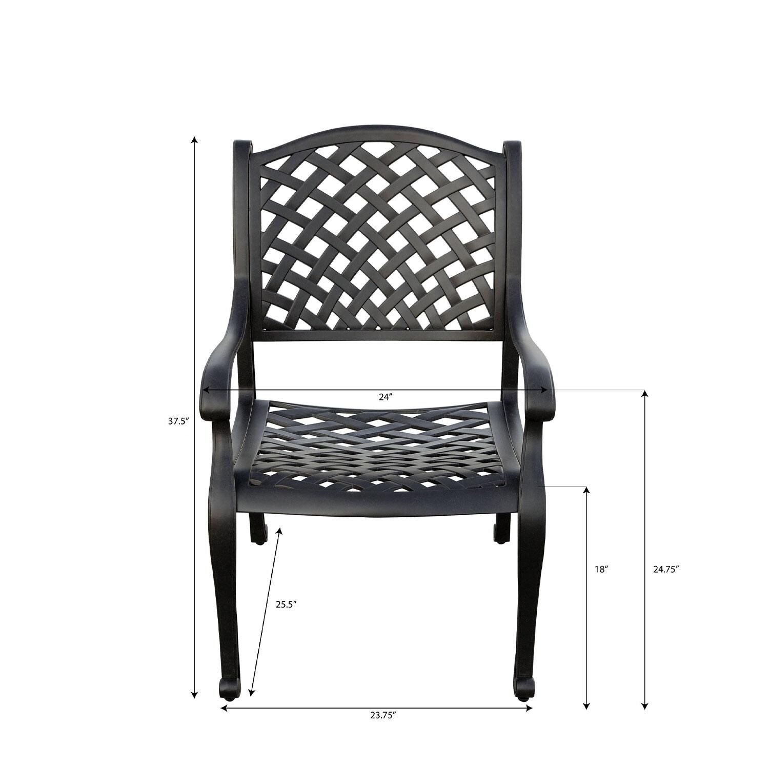 Nassau Cast Aluminum Dining Chair in Antique Bronze/Red by Darlee - Dimensions (W/ No Cushion) - Dimensional thumbnail