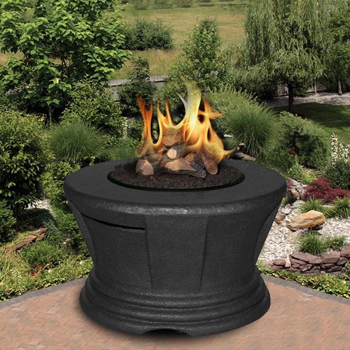 California Outdoor Concepts San Simeon 38-Inch Propane Fire Pit - Black - Chat Height - With Gas Log Insert - 7010-BK-FP