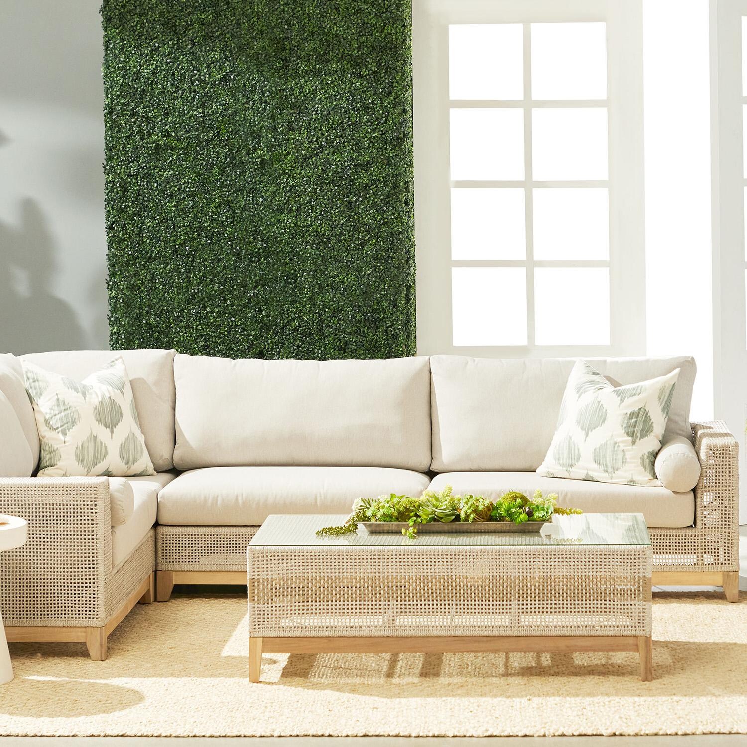 Lakeview Ranch Pointe Woven Rope Armless Sofa Chair in Taupe & White - Lifestyle thumbnail