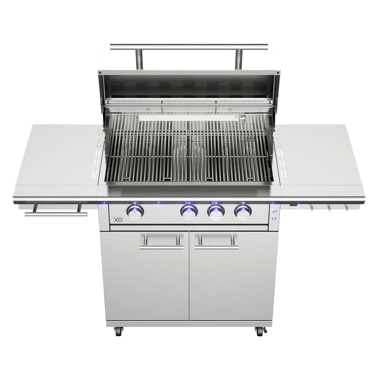 XO Appliance XOG32CARTXLT Performance XLT Stainless Steel 32-in Grill Cart - Grill Attached - Lid Up - White Background thumbnail