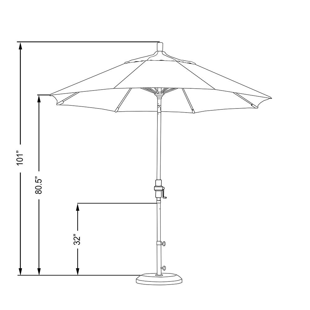California Umbrella 9 Ft Octagonal Aluminum Collar Tilt Patio Umbrella W/ Crank Lift & Fiberglass Ribs - Line Drawing
