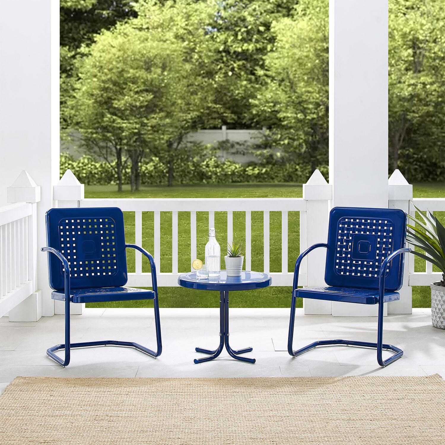 Ultimate Patio UP-32252NV 3Pc Retro Outdoor Chair Set in Navy Blue - On Porch - Lifestyle thumbnail