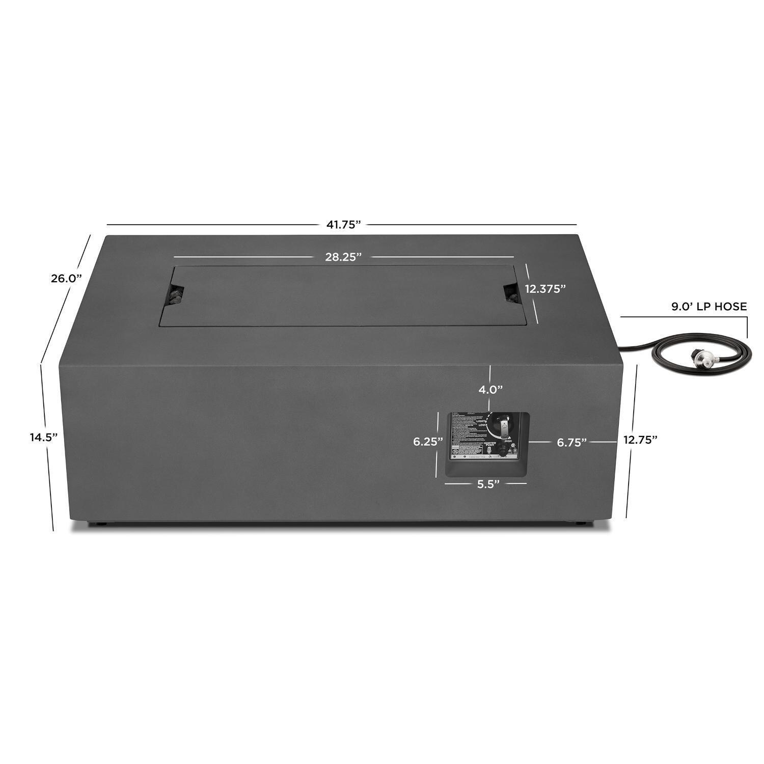 Lakeview Outdoor Designs SC-C9811LP-WSLT Elysian 42-in Rectangle Propane Gas Fire Table - DIMS thumbnail