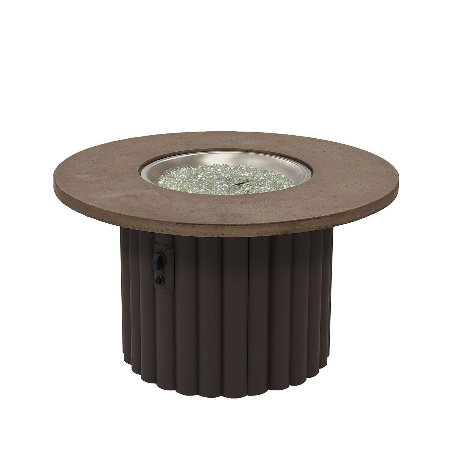 Reverie REVBBR-42-K-NG 42-in Round Aluminum Natural Gas Fire Pit Table w/ Fossil Brown Supercast Table Top & Brown Base (Ships Propane w/ Conversion Kit) - Display - White Background thumbnail