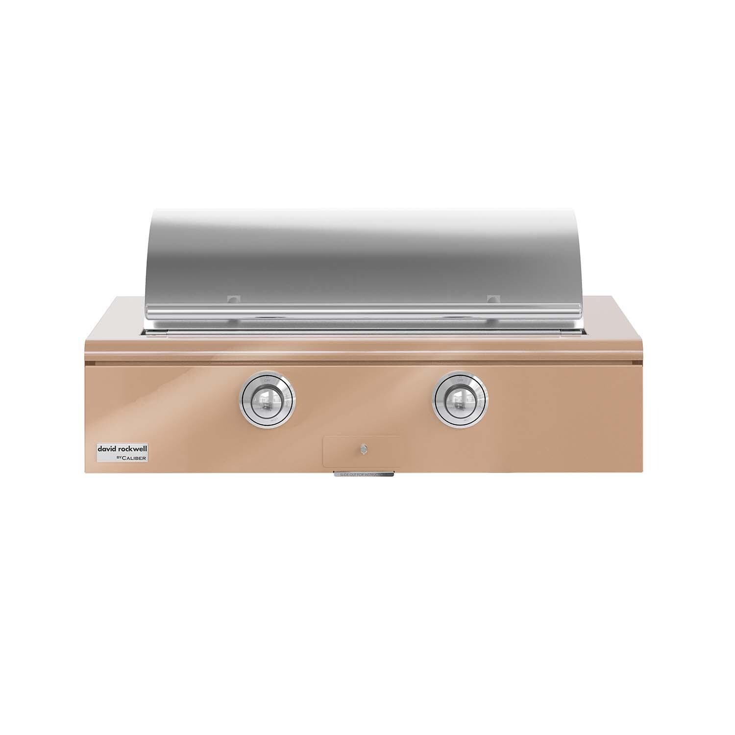 Caliber CRG-42BL00-A-179-H02 42-in Propane Built-In Rockwell Grill - Champagne w/ Chrome Hardware - Lid Closed - White Background thumbnail