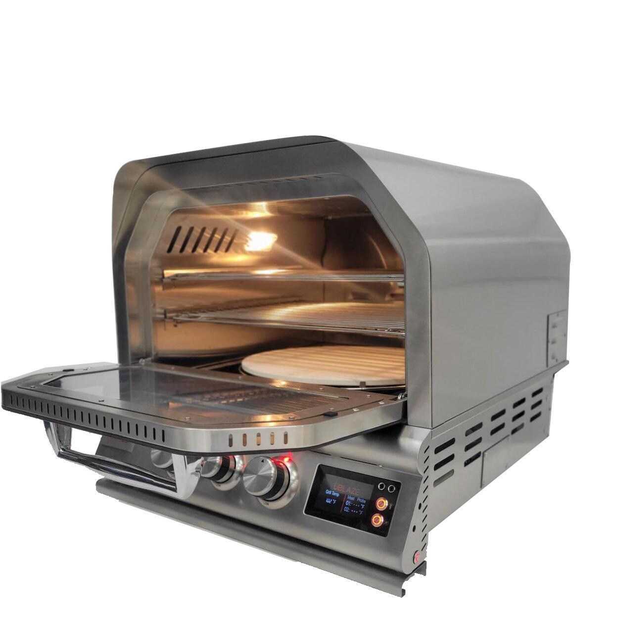 Blaze BLZ-26-PZOVN-LP 26-Inch Built-In Propane Outdoor Oven W/ Rotisserie - Open Door Angled - White Background thumbnail